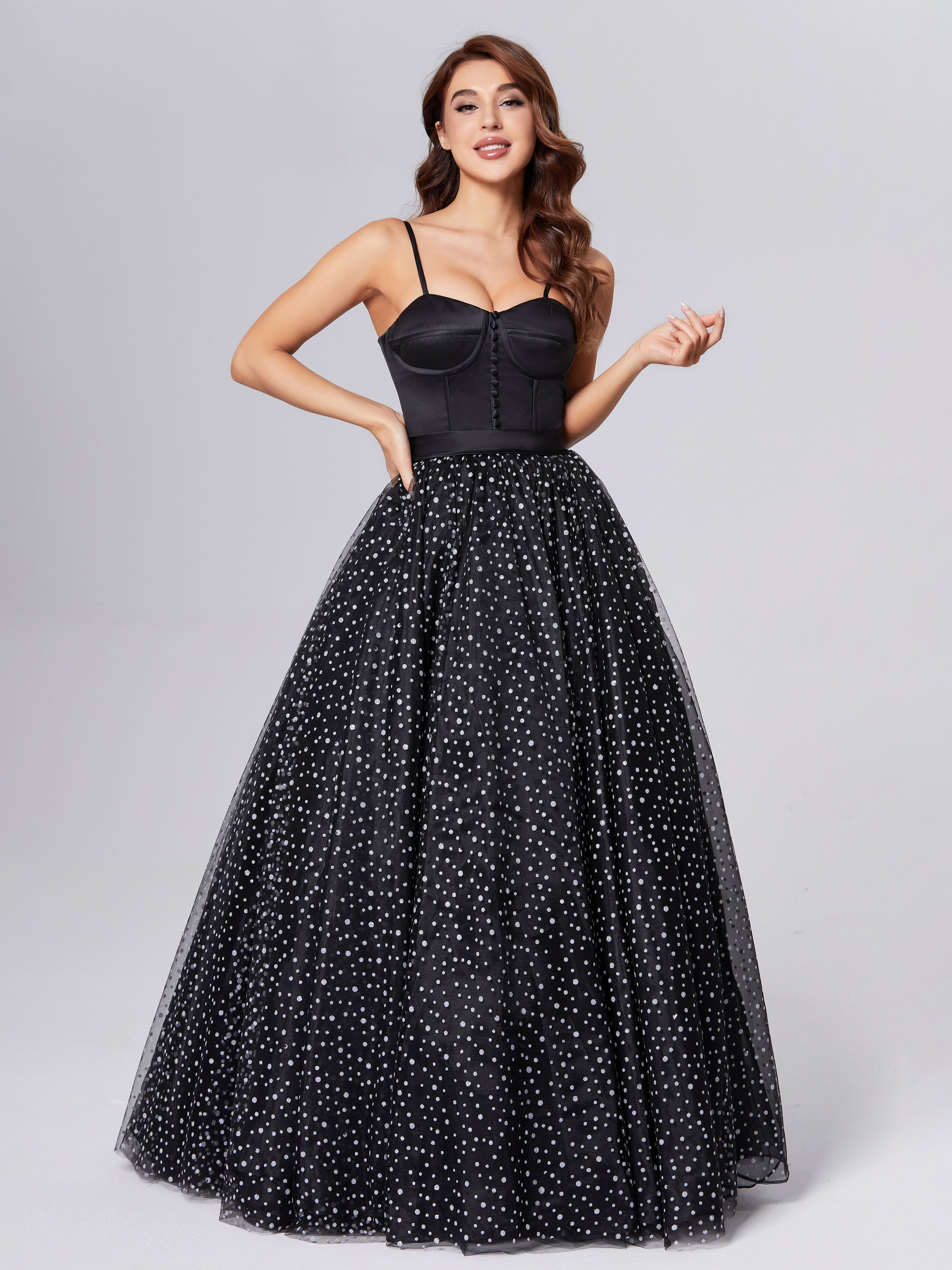 Spaghetti Straps Polka Dots Prom Dresses Spaghetti Straps Polka Dots Prom Dresses