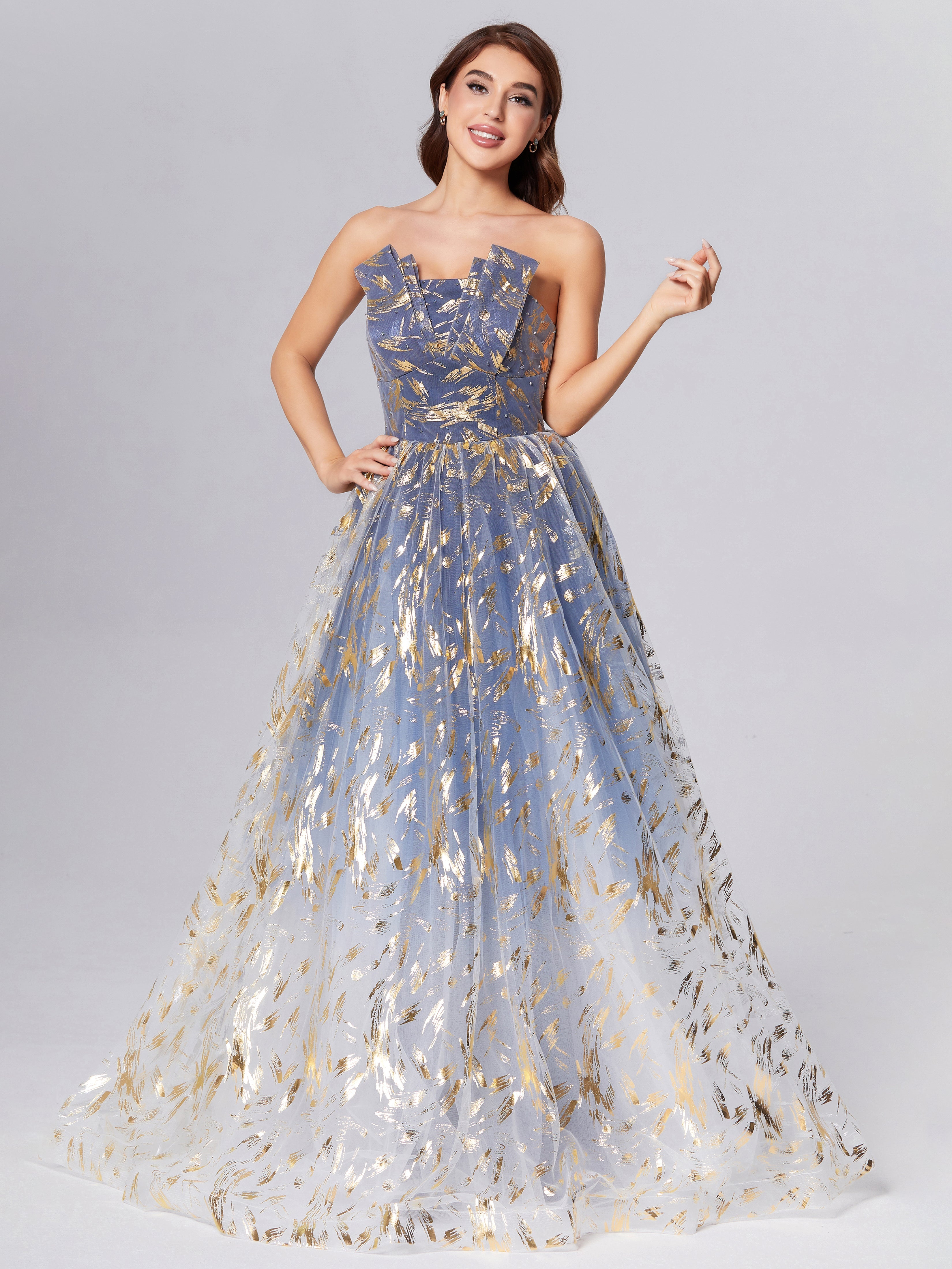 Strapless Ombre Puffy Satin Prom Dresses Strapless Ombre Puffy Satin Prom Dresses