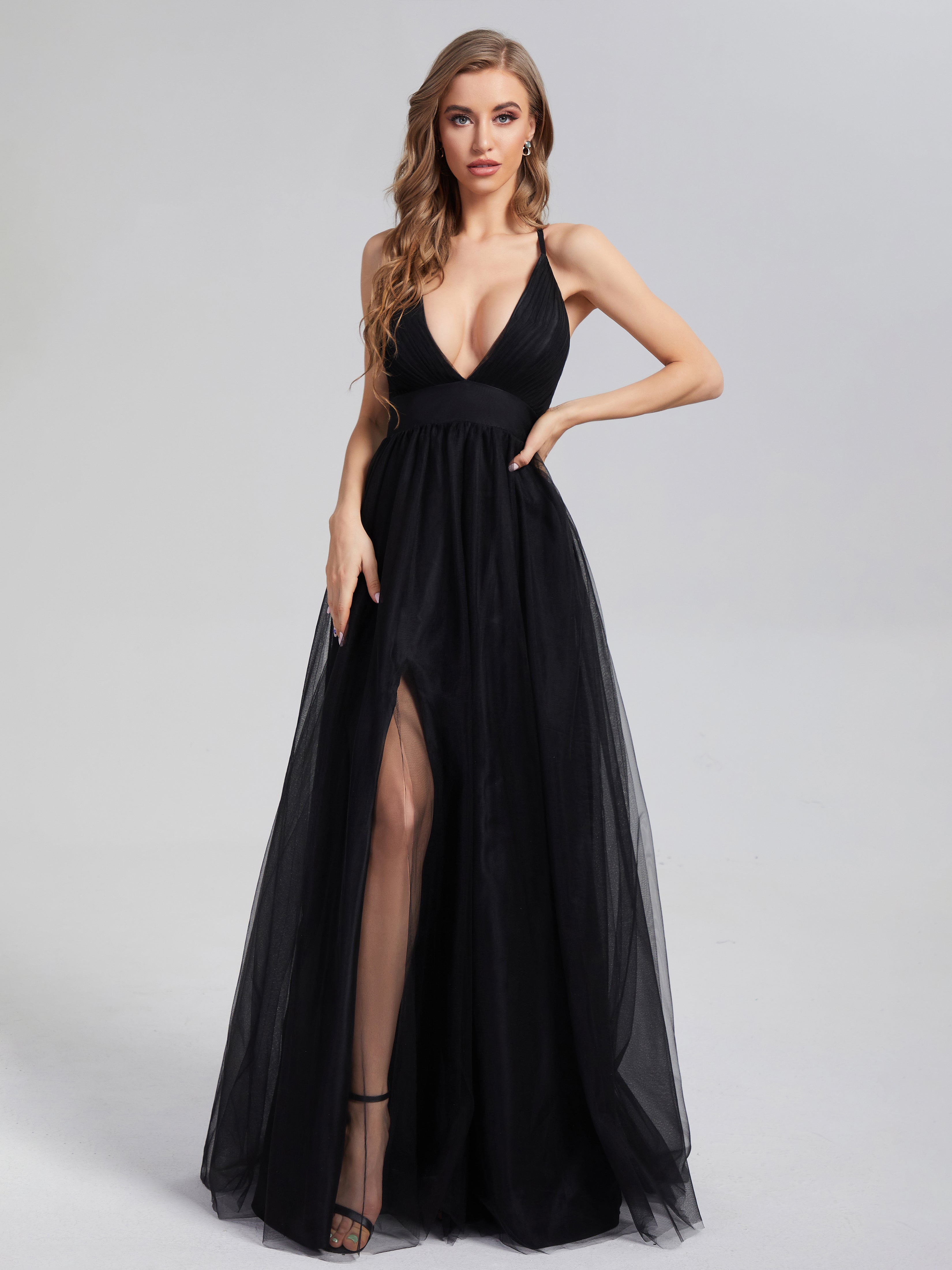 V-Neck Split Tulle Prom Dresses V-Neck Split Tulle Prom Dresses