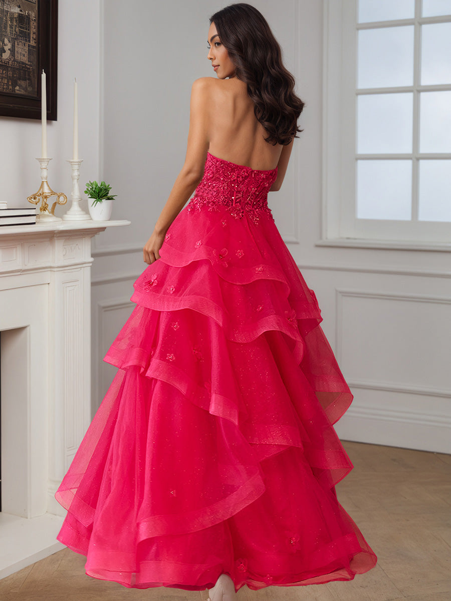 Cicinia Fuchsia Prom Dresses Long Tulle Strapless Princess Dress
