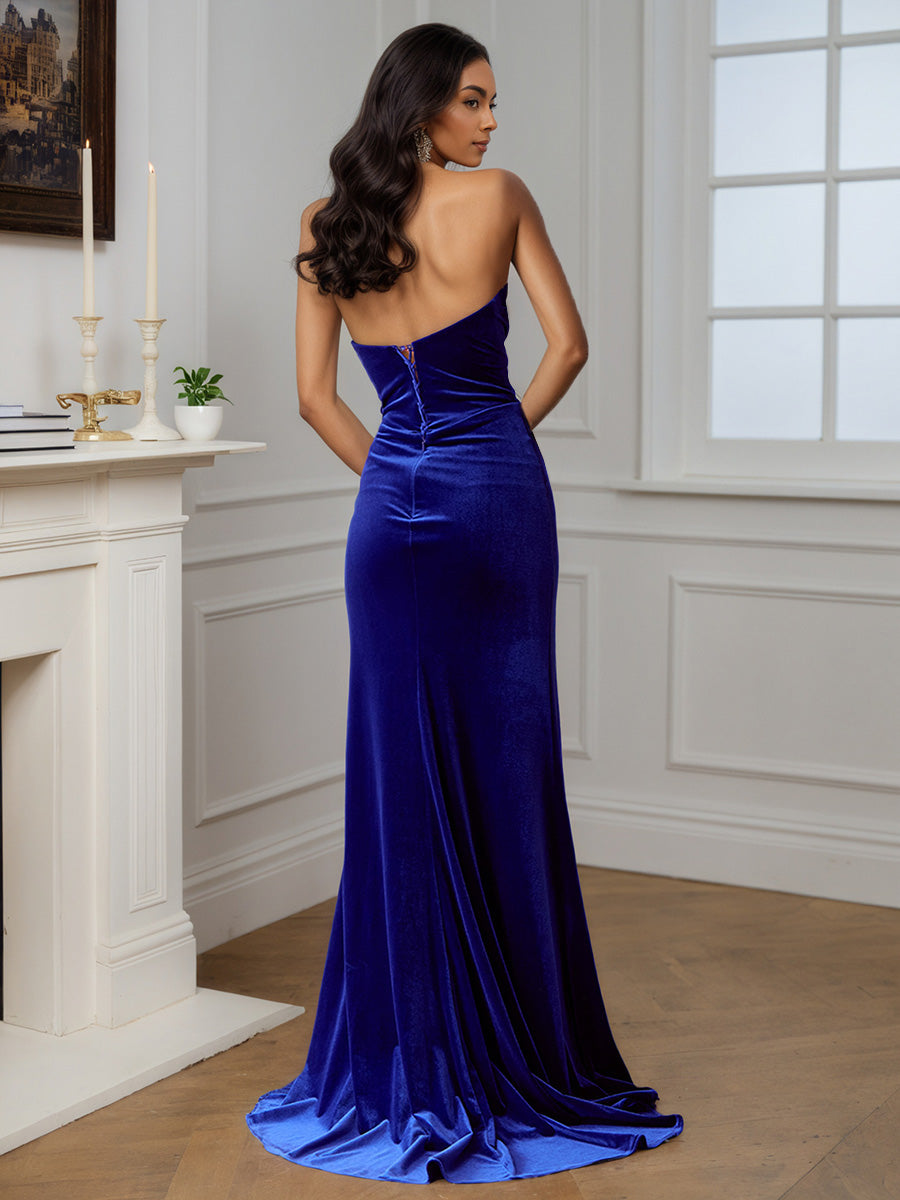 Cicinia Royal Blue Prom Dresses Long Velvet Sweetheart Sheath Evening Dress