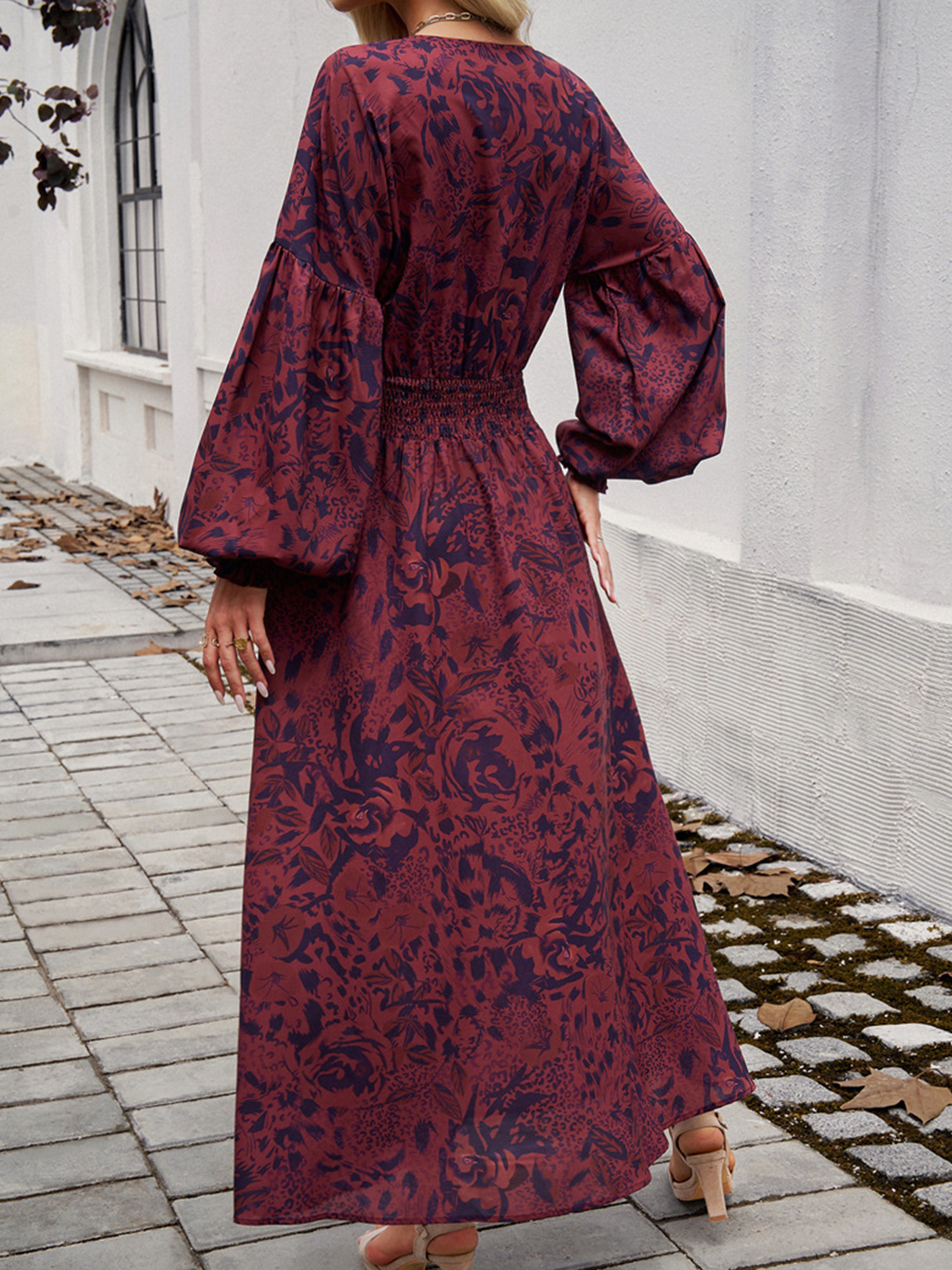 Empire Waist V Neck Long Sleeves Cabernet Wedding Guest Dress With Split