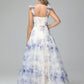 Elegant Floral Print Lace Up Floor Length Bridesmaid Dresses