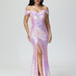 Sparkle Off The Shoulder Mermaid Sequins Bridesmaid Dress With Slit