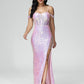 Off Shoulder Lace Up Sequins Prom Dress With Slit