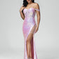 Off Shoulder Lace Up Sequins Prom Dress With Slit