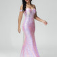 Off Shoulder Lace Up Sequins Prom Dress With Slit