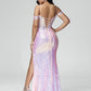 Off Shoulder Lace Up Sequins Prom Dress With Slit