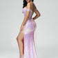 Off Shoulder Lace Up Sequins Prom Dress With Slit