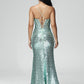 Spaghetti Straps Mermaid Sequins Wedding Guest Dress With Slit