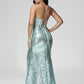 Spaghetti Straps Mermaid Sequins Prom Dress With Slit