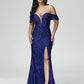 Off Shoulder V Neck Sequins Prom Dress With Slit