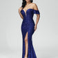 Off Shoulder V Neck Sequins Prom Dress With Slit