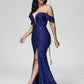 Off Shoulder V Neck Sequins Prom Dress With Slit