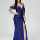 Off Shoulder V Neck Sequins Prom Dress With Slit