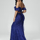 Off Shoulder V Neck Sequins Prom Dress With Slit