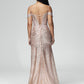 Off Shoulder Sequins Lace Up Prom Dress With Slit
