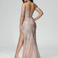 Off Shoulder Sequins Lace Up Prom Dress With Slit