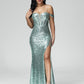 Off Shoulder Sweep Train Sequins Prom Dress With Slit