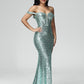 Off Shoulder Sweep Train Sequins Prom Dress With Slit