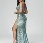 Off Shoulder Sweep Train Sequins Prom Dress With Slit