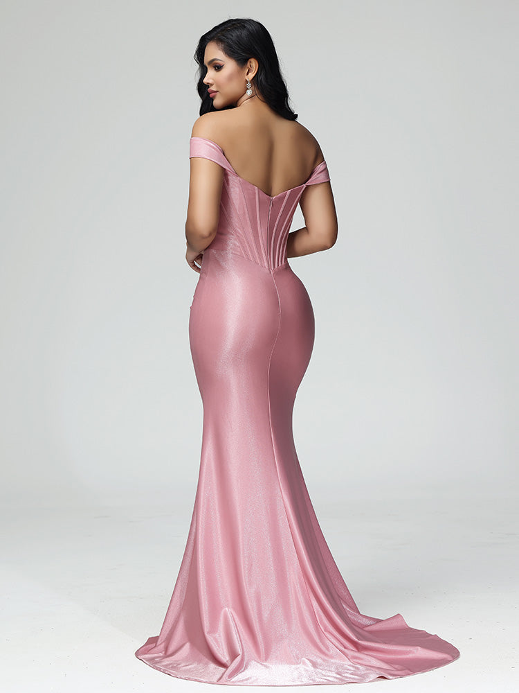Off The Shoulder Strapless Mermaid Prom Dress With Slit