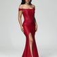 Simple Off The Shoulder Strapless Zipper Prom Dress With Slit