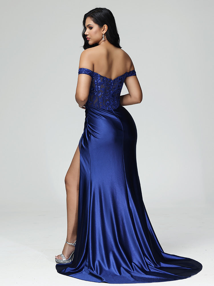 Off The Shoulder Mermaid Prom Dress With Slit