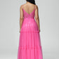 Spaghetti Straps Floor Length Lace Appliques Tulle Prom Dress