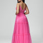 Spaghetti Straps Floor Length Lace Appliques Tulle Prom Dress