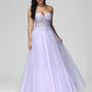 Strapless A Line Lace Appliques Tulle Prom Dress