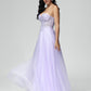 Strapless A Line Lace Appliques Tulle Prom Dress