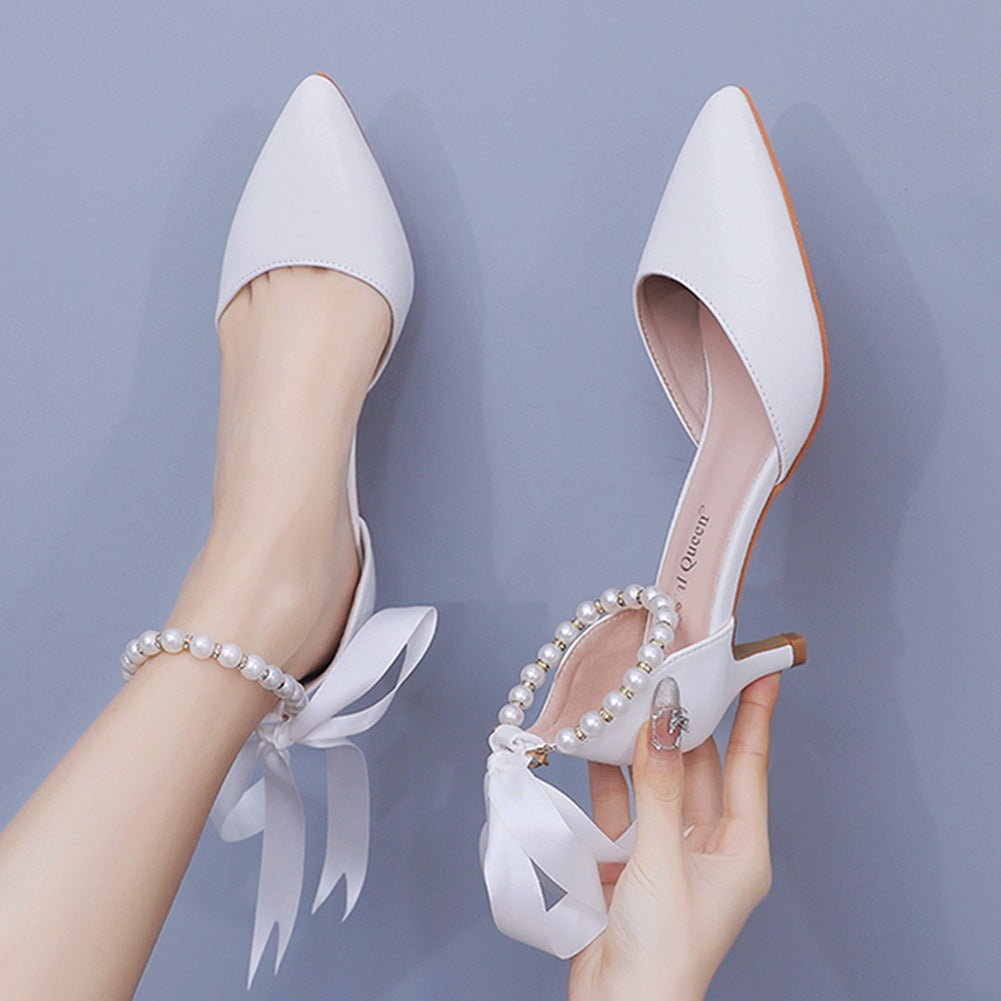 Pointed Toe Kitten Heels Ankle-Strap Wedding Shoes