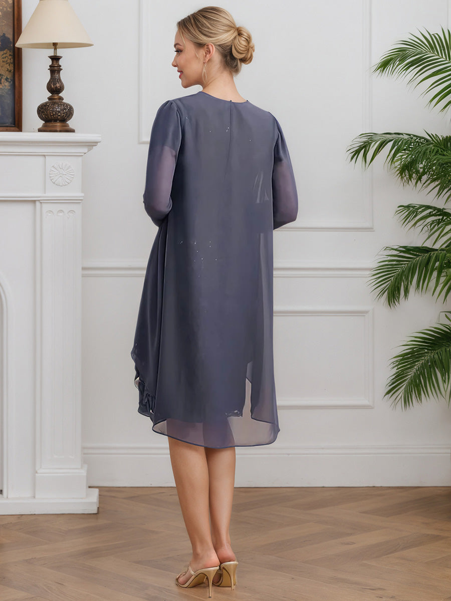 Cicinia Stormy Mother Of The Groom Dress With Jacket Short Chiffon Lace Sheath Knee Length