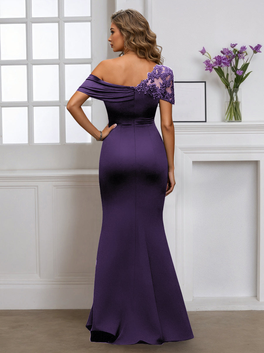 Cicinia Grape Mother Of The Bride Dress Long Stretch Fabric Sheath One Shoulder Floor Length
