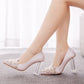 Women's Wedding Shoes Point Toe White Pearl Satin High Heels
