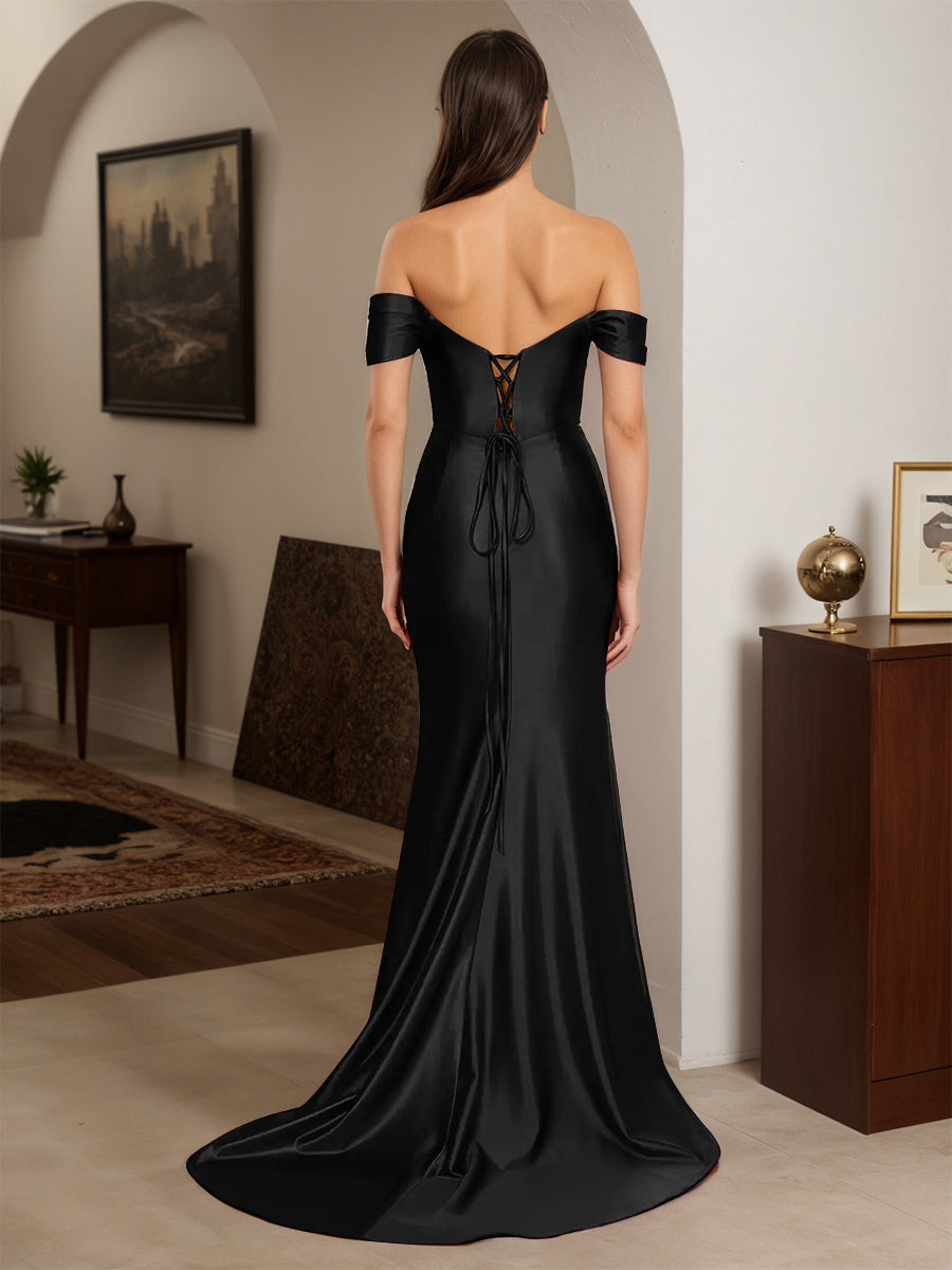 Cicinia Black Prom Dresses Long Off The Shoulder Sheath Beaded Backless