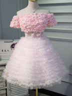 Lovely Pink A-line Tulle Homecoming Dress Pink Graduation Dress Y2451 main image 0