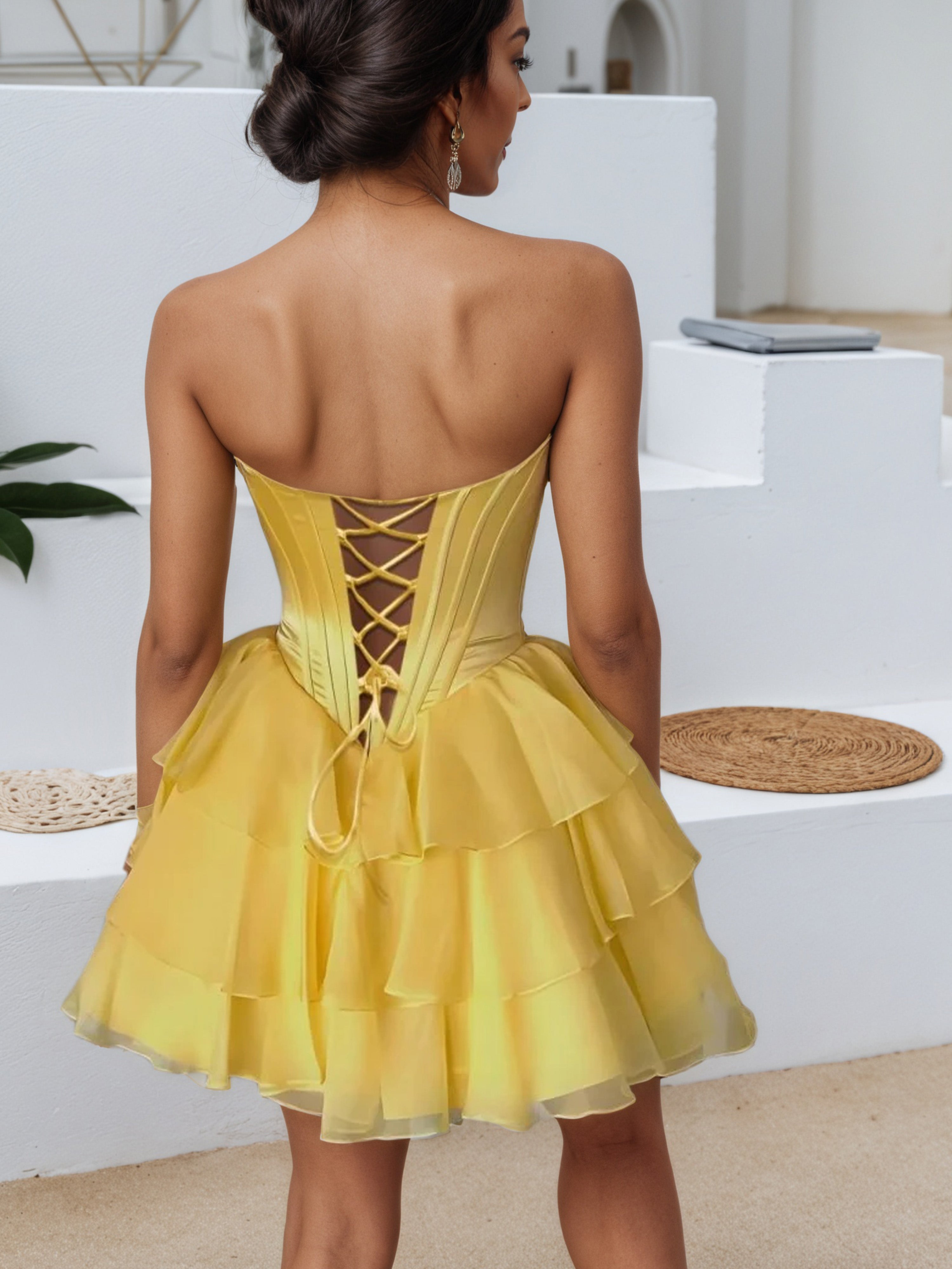 Yellow Strapless Sweetheart A-Line Layers Mini Homecoming Dress