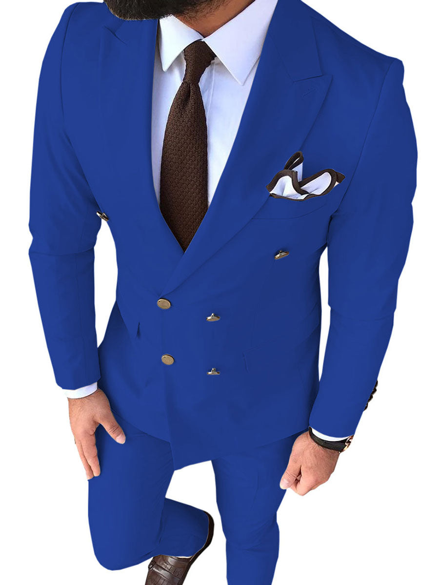 2 Pieces Slim Fit Wedding Suit Royal Blue Double Breasted Solid Color Men's Suits