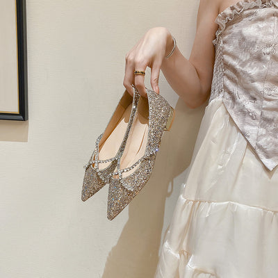 Diamond Point Toe Flat Wedding Shoes