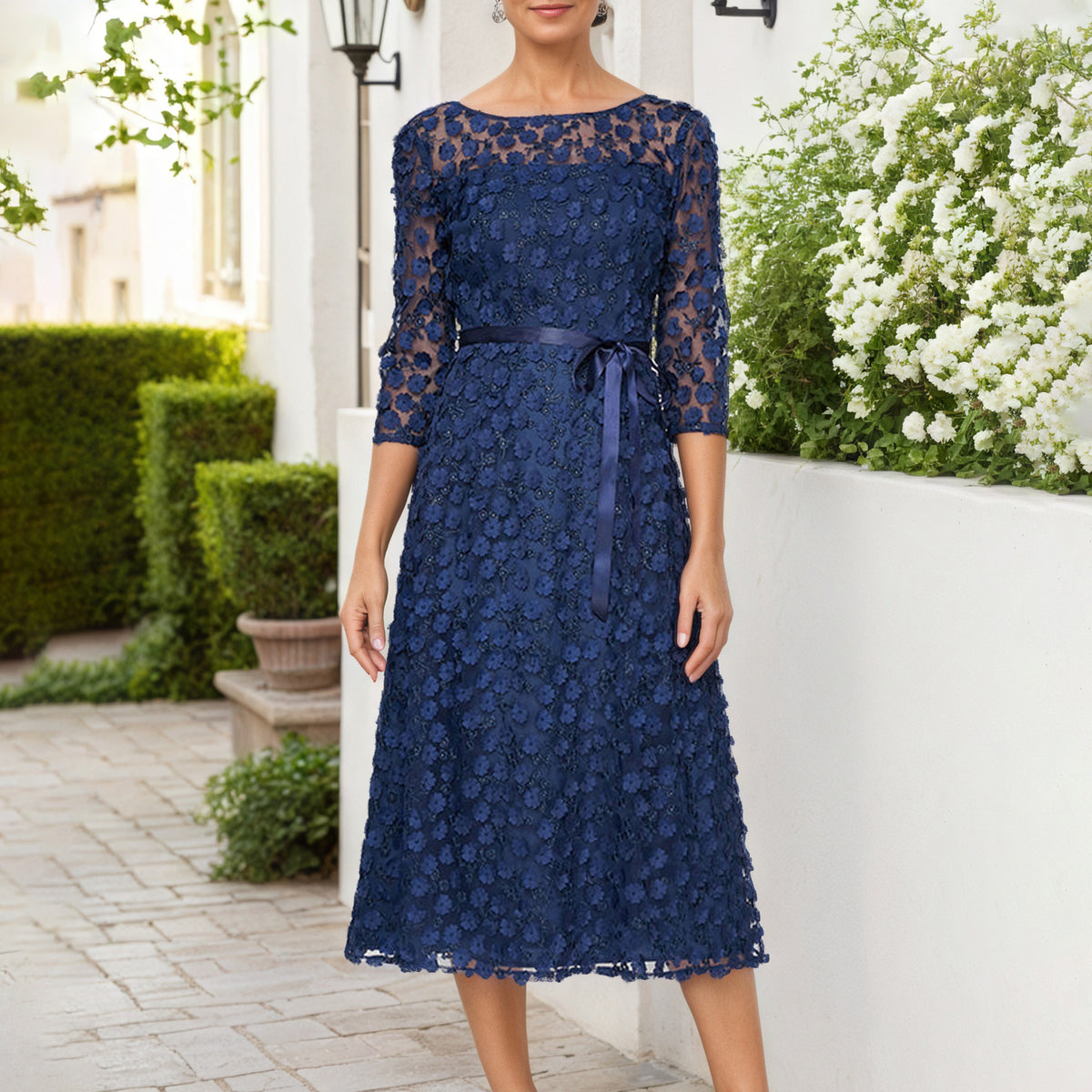 mob dresses tea length Tea-Length Mother of the Bride 2026 | Elegant Midi & Formal Wedding Styles Short Sleeves;Back Style Tea Length Young Mother Of