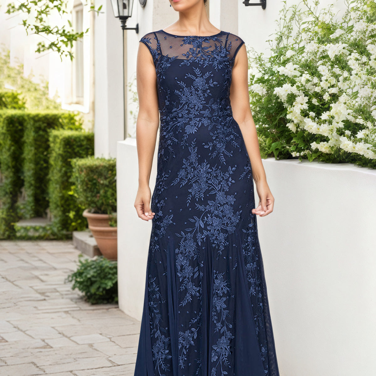 Mother Of The Bride Dresses Dark Navy Lace Appliques Long Mother Of Th
