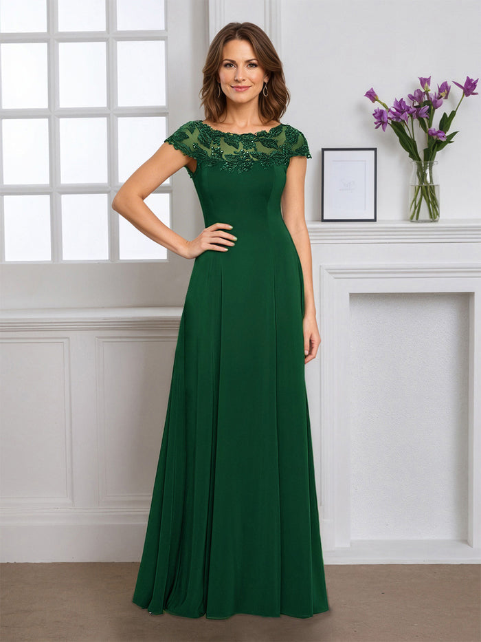 Cicinia Dark Green Mother Of The Bride Dress Long Chiffon Dress Appliq