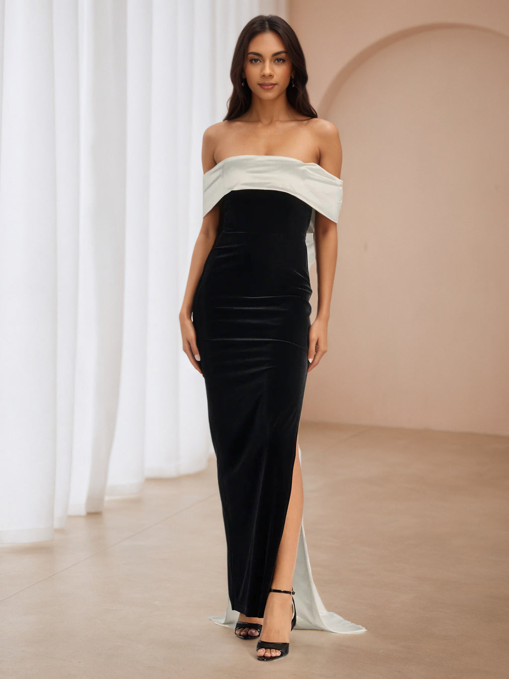 Elegant Black and White Bowknot Prom Dresses Elegant Black and White Bowknot Prom Dresses
