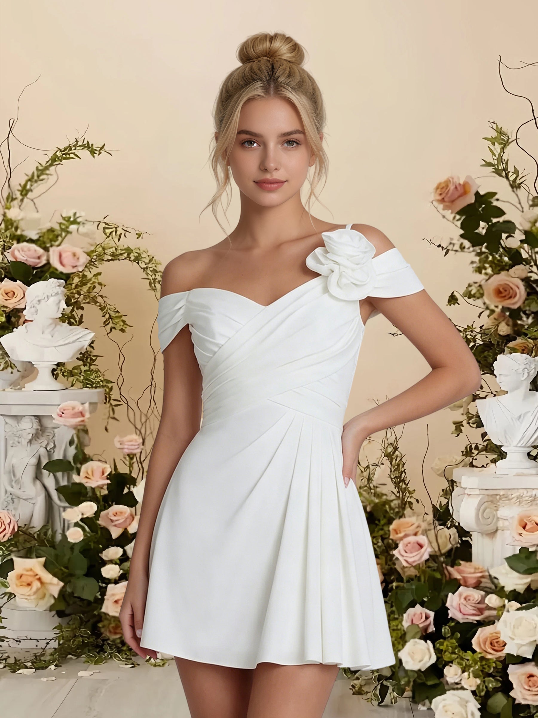 Cicinia Off The Shoulder Little White Dresses Short A-line Mini Dress