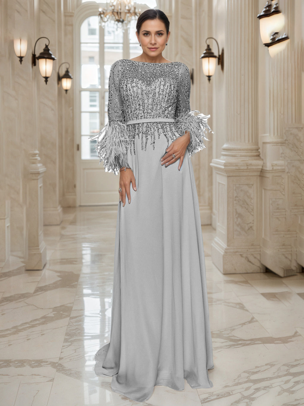silver glitter long sleeve waist panel shirt dress Retrofete Aisling Embellished Dress
