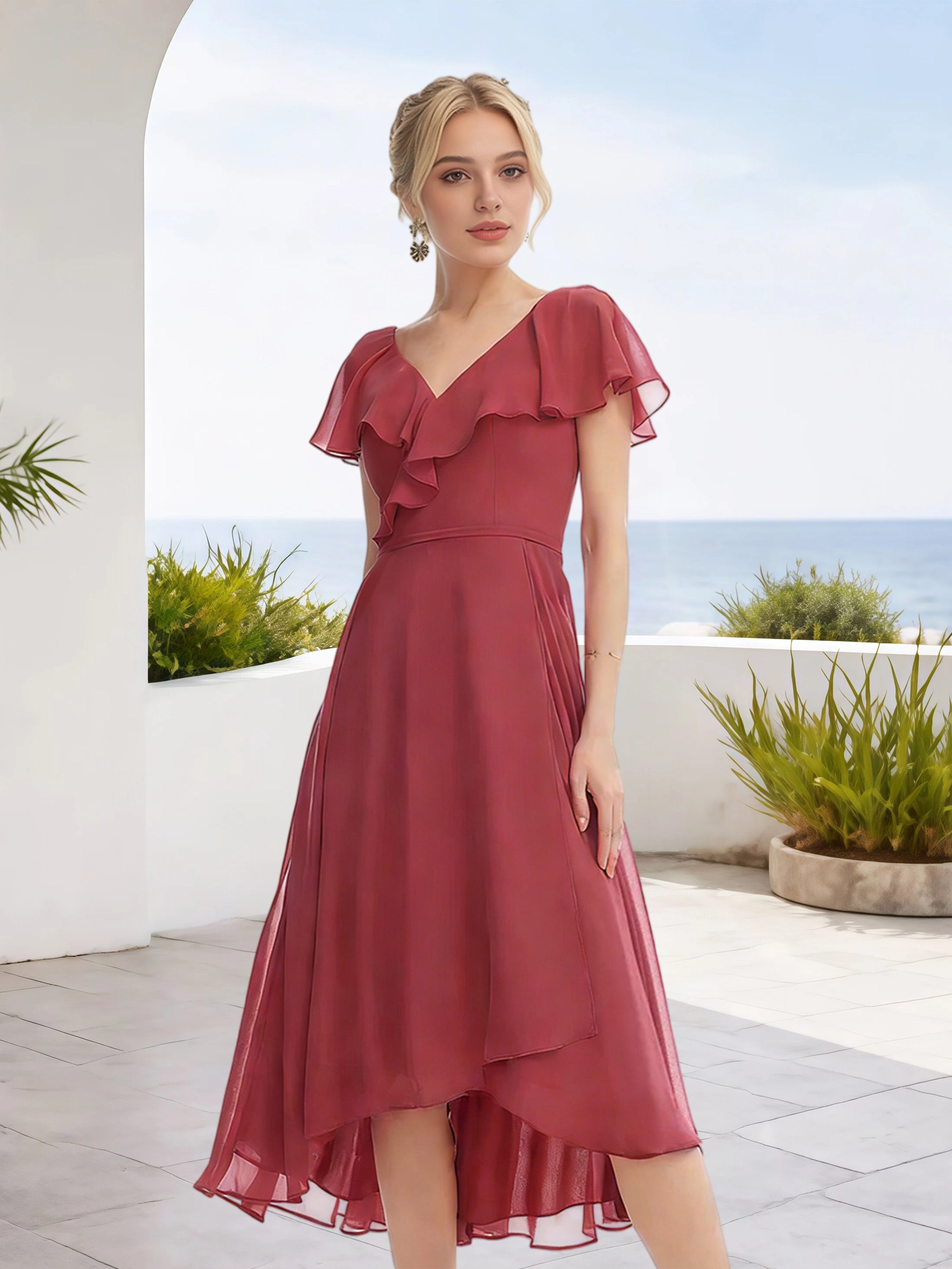 66 Colors: Adorable V Neck Ruffles Bridesmaid Dresses | Cicinia