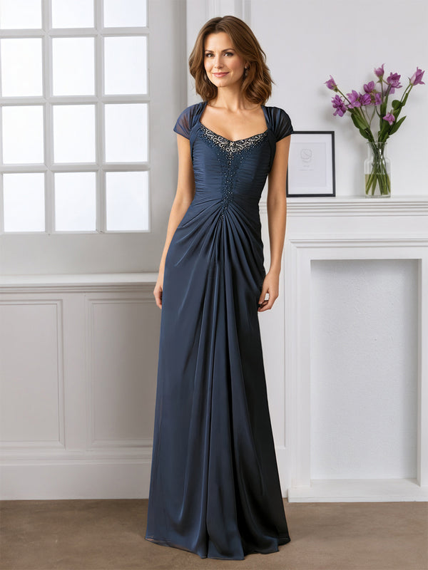 Cicinia Dark Navy Mother Of The Bride Dress Long Chiffon Beaded Sheath