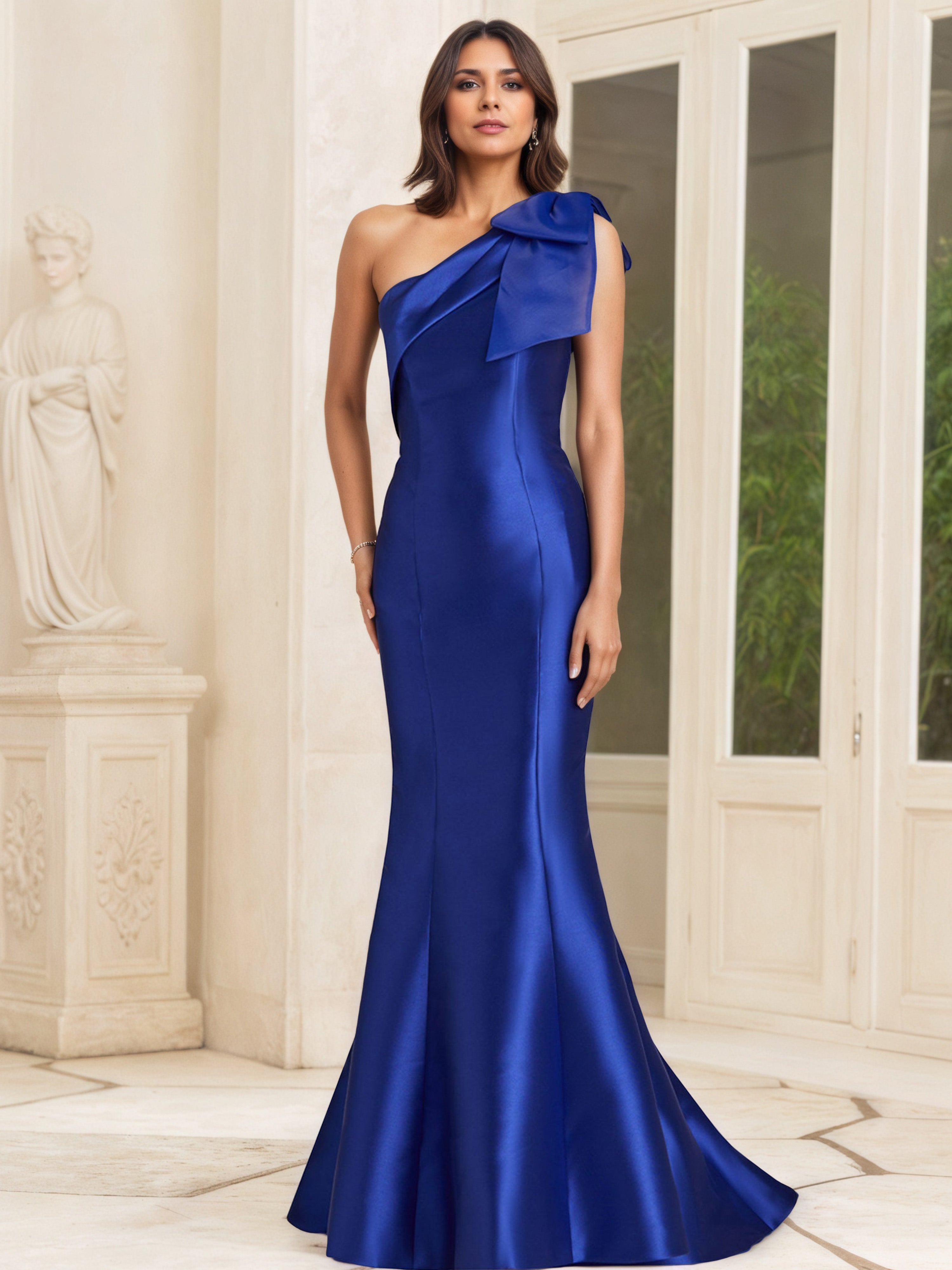 Satin One Shoulder Royal Blue Trumpet/Mermaid Floor Length Mother Of The Bride Dress